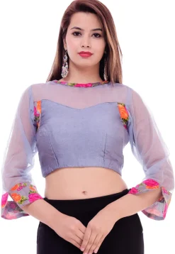 Printed Cotton Silk Blouse in Grey