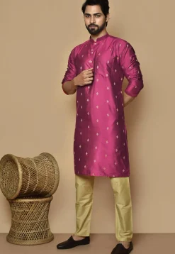 Printed Cotton Silk Kurta Set in Magenta
