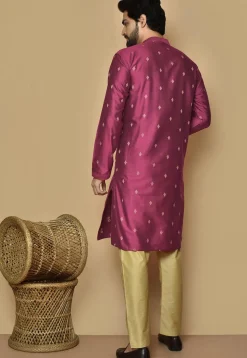 Printed Cotton Silk Kurta Set in Magenta