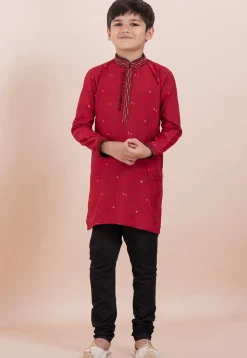 Printed Cotton Silk Kurta Set in Red