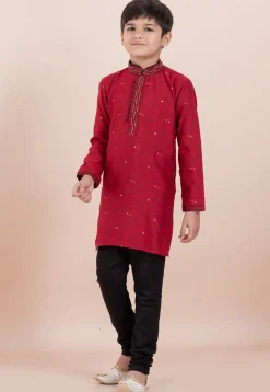 Printed Cotton Silk Kurta Set in Red