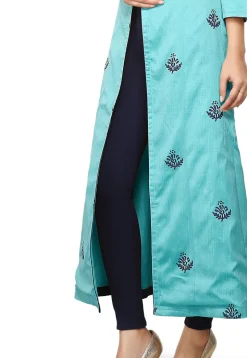 Printed Cotton Silk Kurta in Turquoise