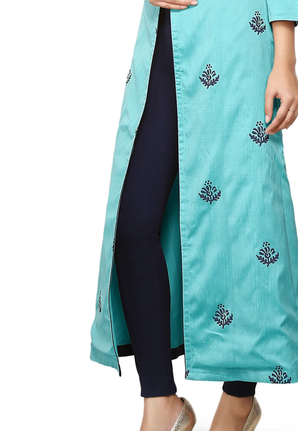 Printed Cotton Silk Kurta in Turquoise