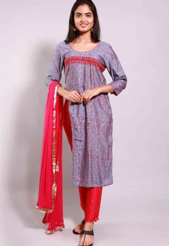 Printed Cotton Silk Pakistani Suit in Grey