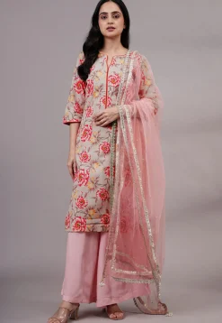 Printed Cotton Silk Pakistani Suit in Peach