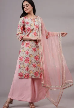 Printed Cotton Silk Pakistani Suit in Peach