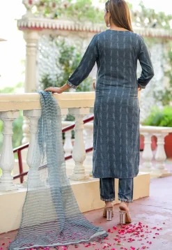 Printed Cotton Silk Pakistani Suit in Grey