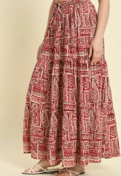 Printed Cotton Skirt in Maroon