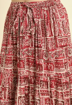 Printed Cotton Skirt in Maroon