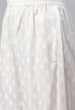 Printed Cotton Straight Kurta Set in White