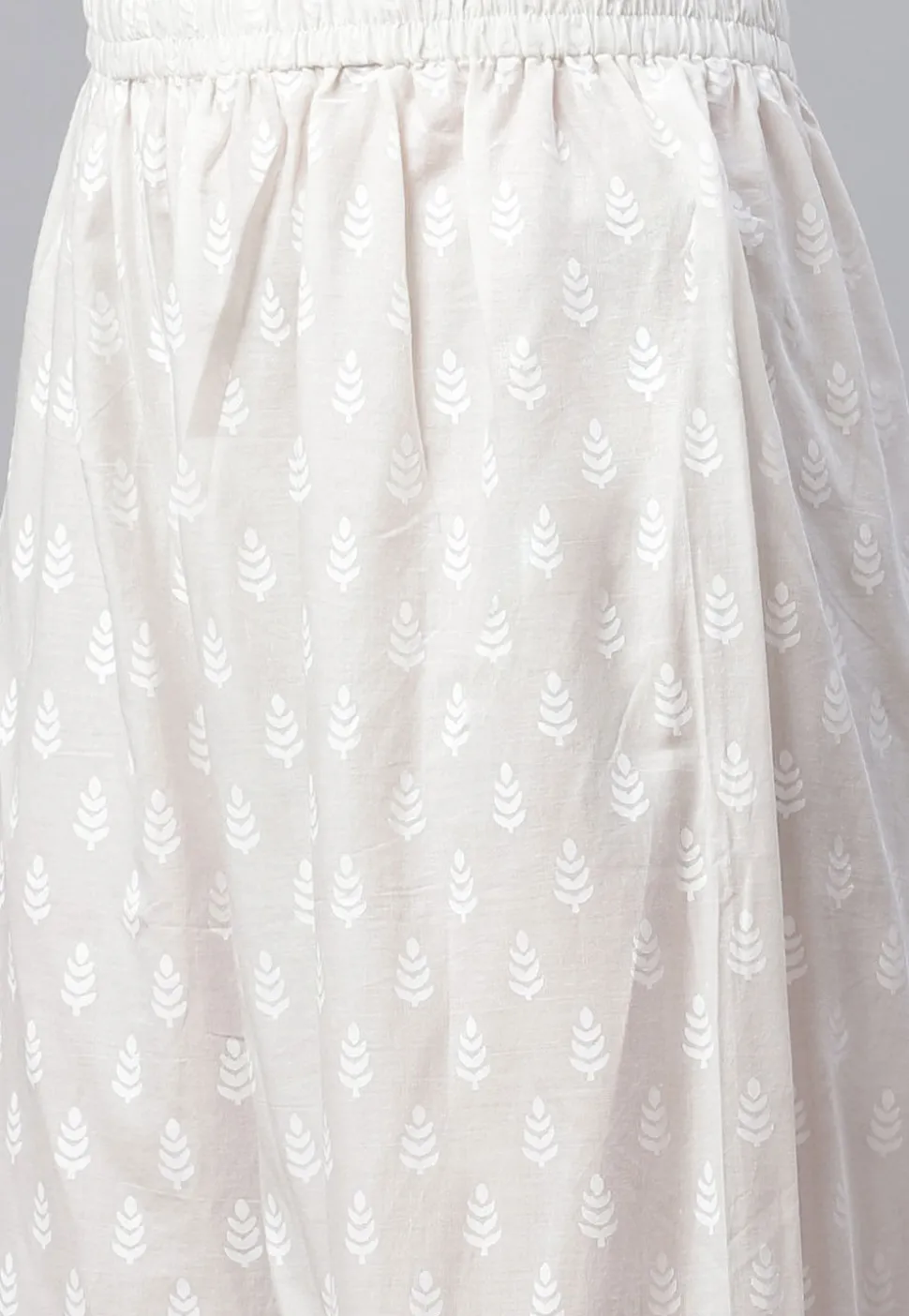 Printed Cotton Straight Kurta Set in White