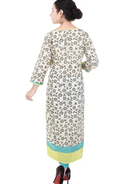Printed Cotton Straight Kurta in Light Beige