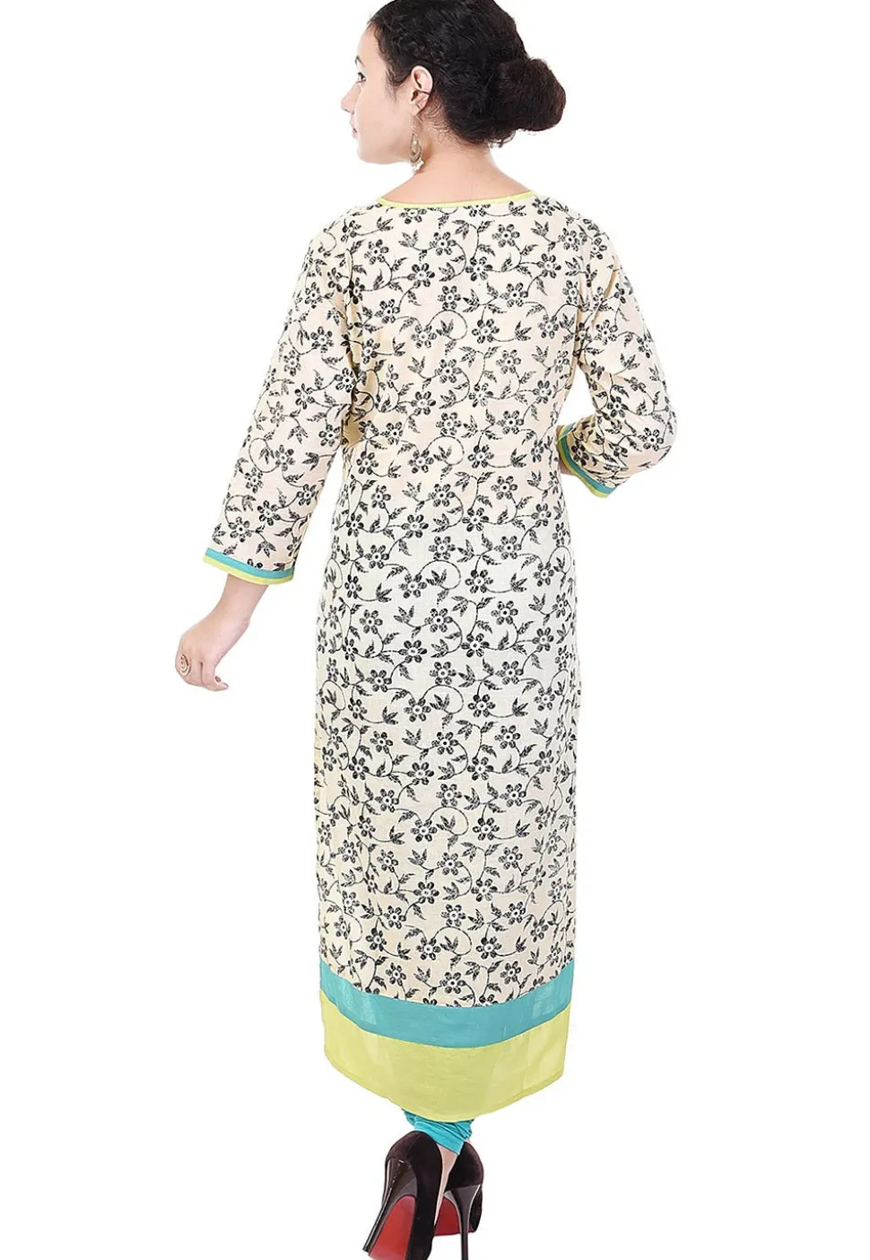 Printed Cotton Straight Kurta in Light Beige