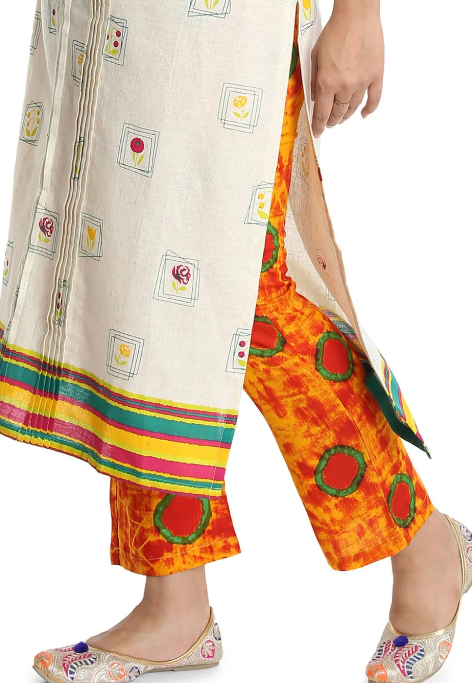 Printed Cotton Straight Kurta in White