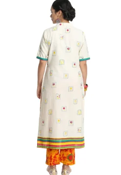 Printed Cotton Straight Kurta in White