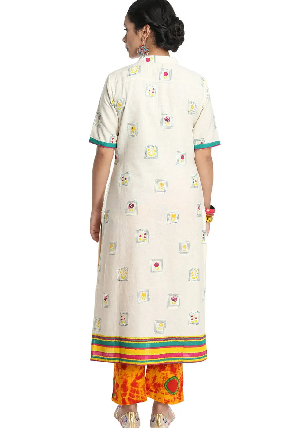 Printed Cotton Straight Kurta in White