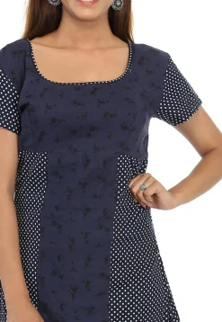 Printed Cotton Straight Kurta in Navy Blue