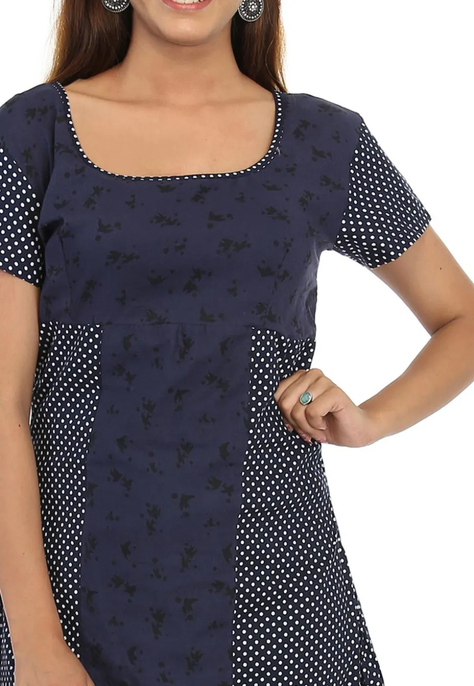 Printed Cotton Straight Kurta in Navy Blue