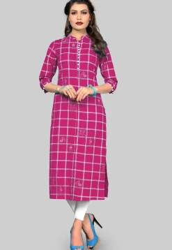 Printed Cotton Straight Kurta in Fuchsia
