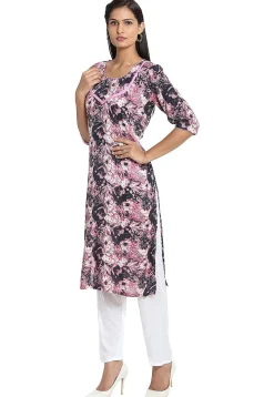 Printed Cotton Straight Kurta in Multicolor