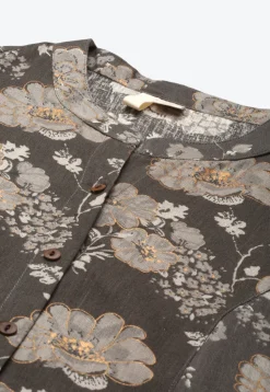 Printed Cotton Straight Kurta in Charcoal Black