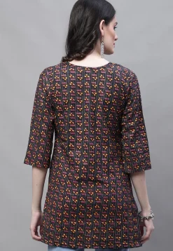 Printed Cotton Straight Kurti in Black