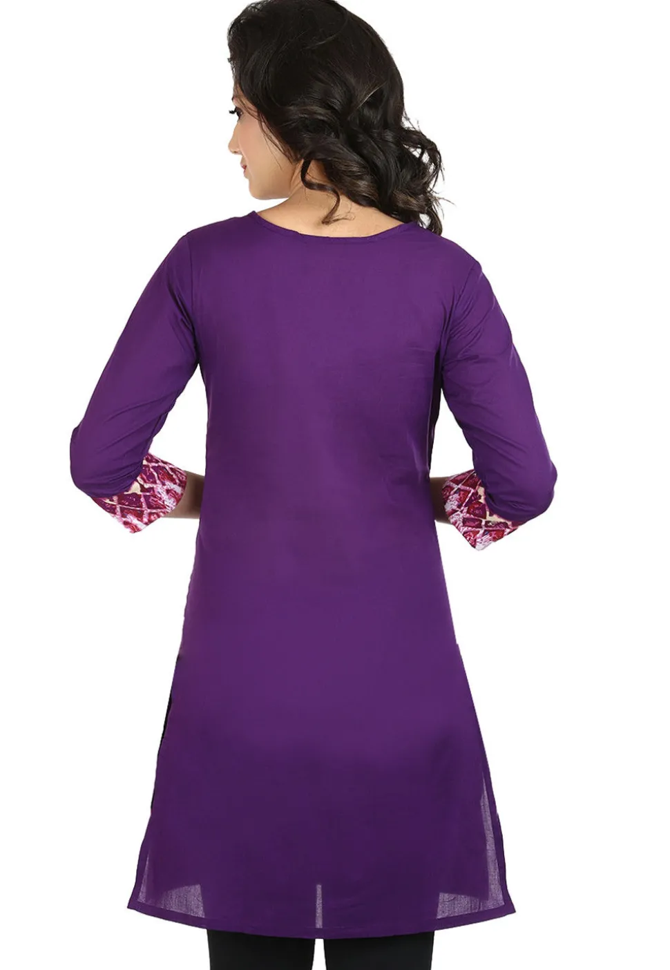 Printed Cotton Straight Kurti in Purple