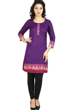 Printed Cotton Straight Kurti in Purple