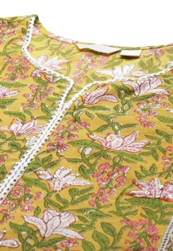 Printed Cotton Straight Kurta Set in Mustard