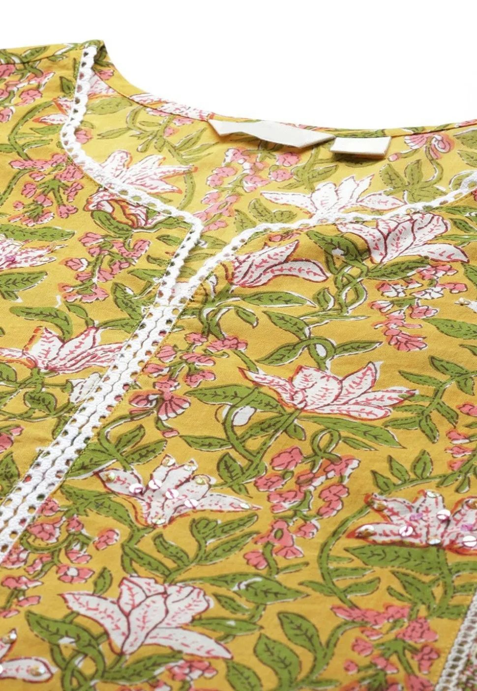 Printed Cotton Straight Kurta Set in Mustard