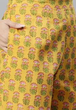 Printed Cotton Straight Kurta Set in Mustard