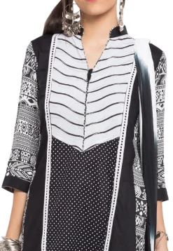Printed Cotton Straight Suit in Black