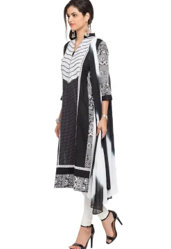 Printed Cotton Straight Suit in Black