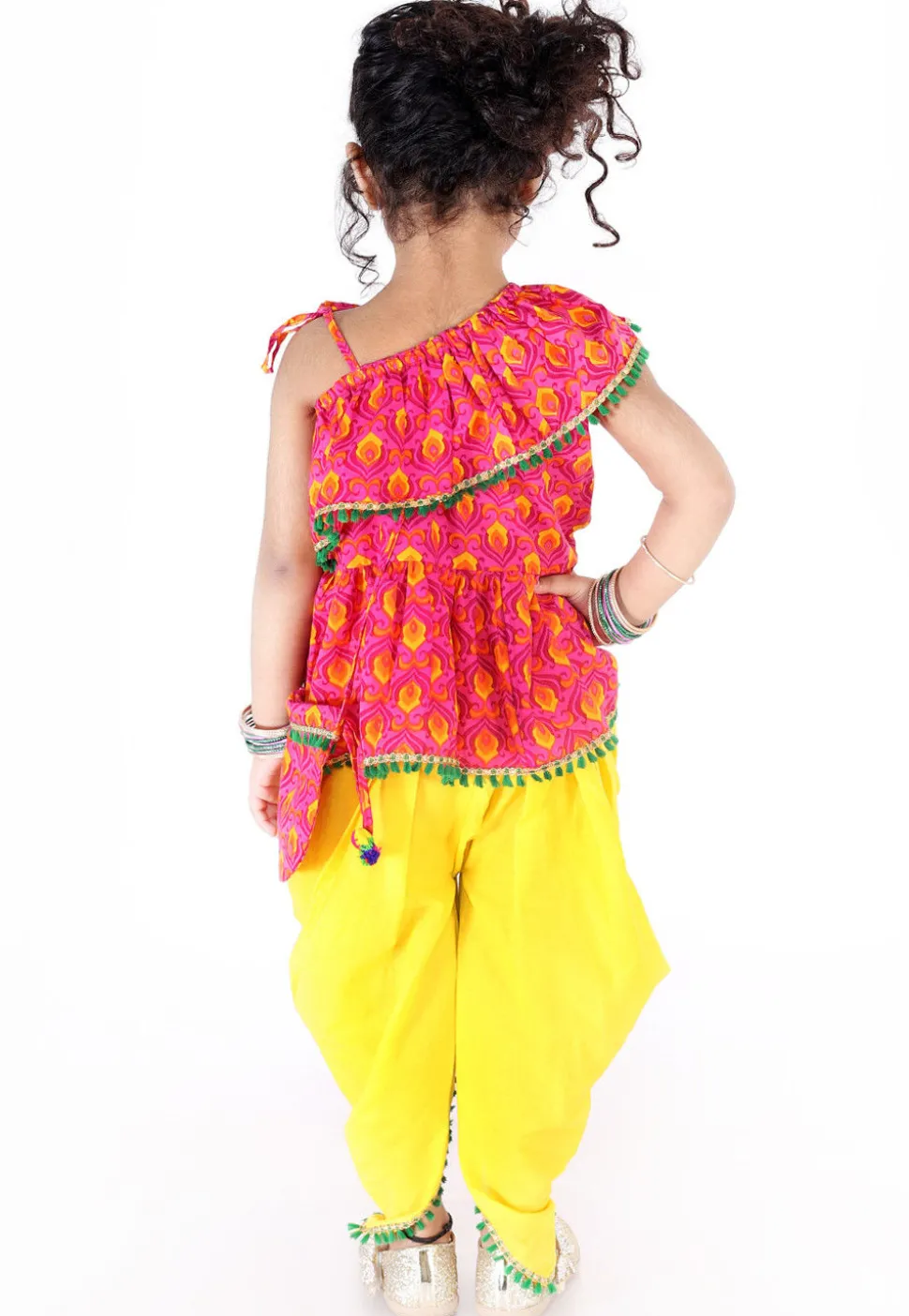 Printed Cotton Top N Dhoti Pant in Pink and Mustard