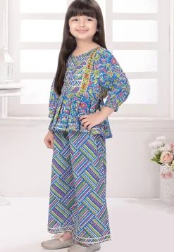 Printed Cotton Top Set in Blue