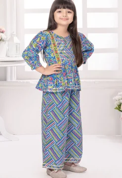 Printed Cotton Top Set in Blue