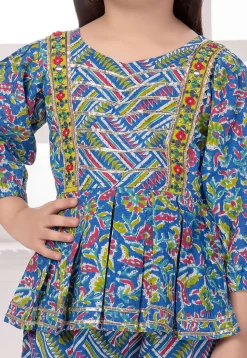 Printed Cotton Top Set in Blue