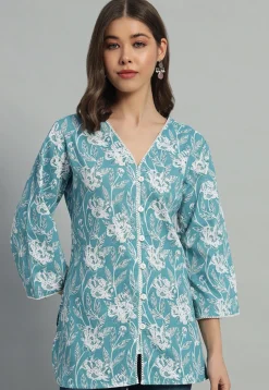 Printed Cotton Tunic in Blue