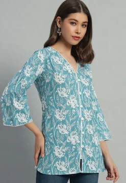 Printed Cotton Tunic in Blue