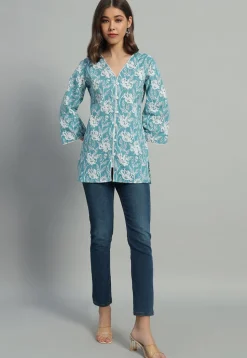 Printed Cotton Tunic in Blue