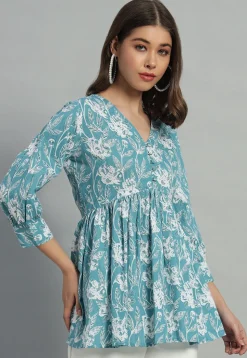 Printed Cotton Tunic in Blue