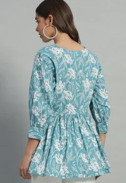 Printed Cotton Tunic in Blue