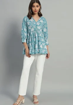 Printed Cotton Tunic in Blue