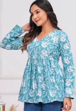 Printed Cotton Tunic in Blue
