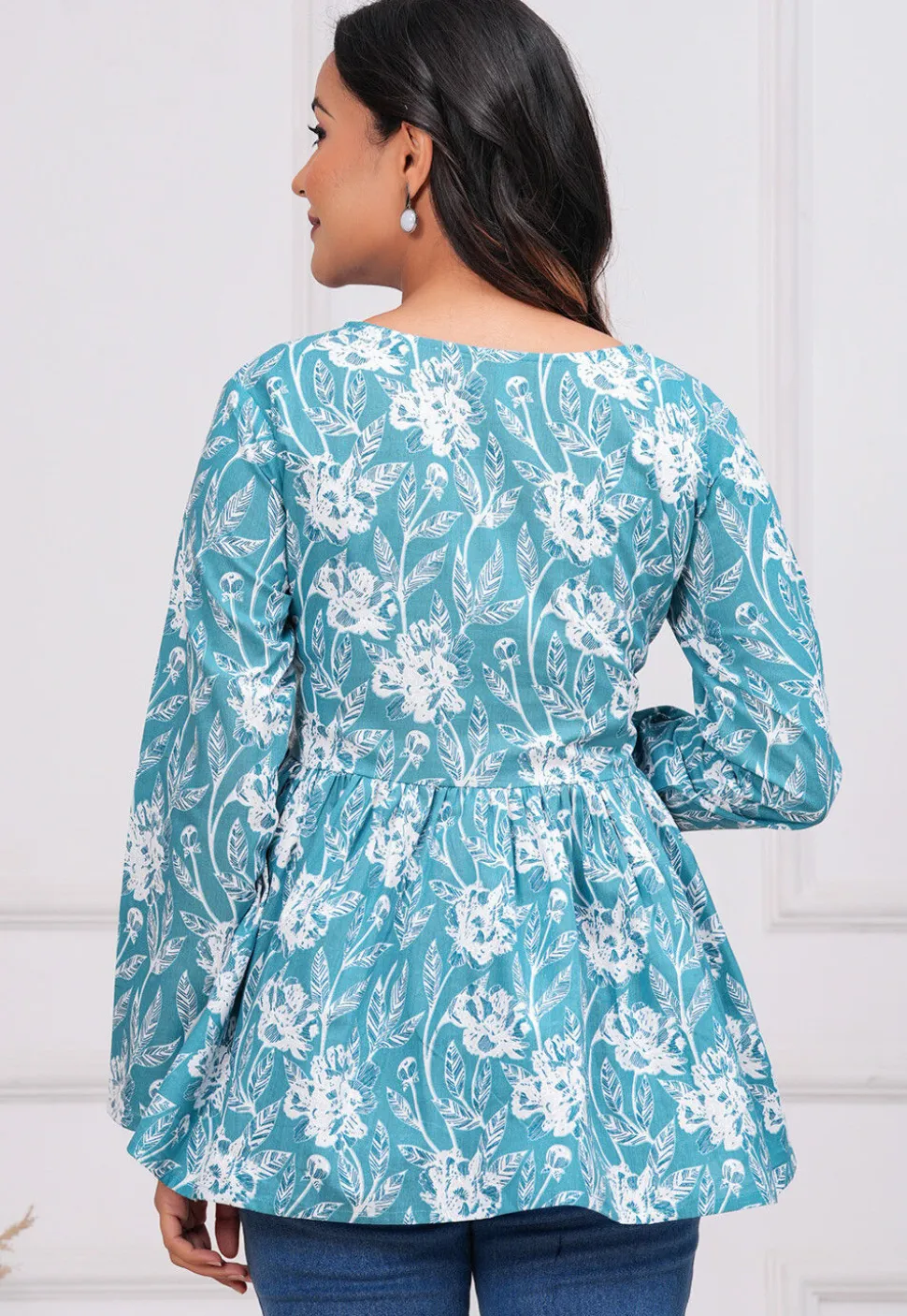 Printed Cotton Tunic in Blue