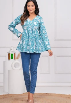 Printed Cotton Tunic in Blue