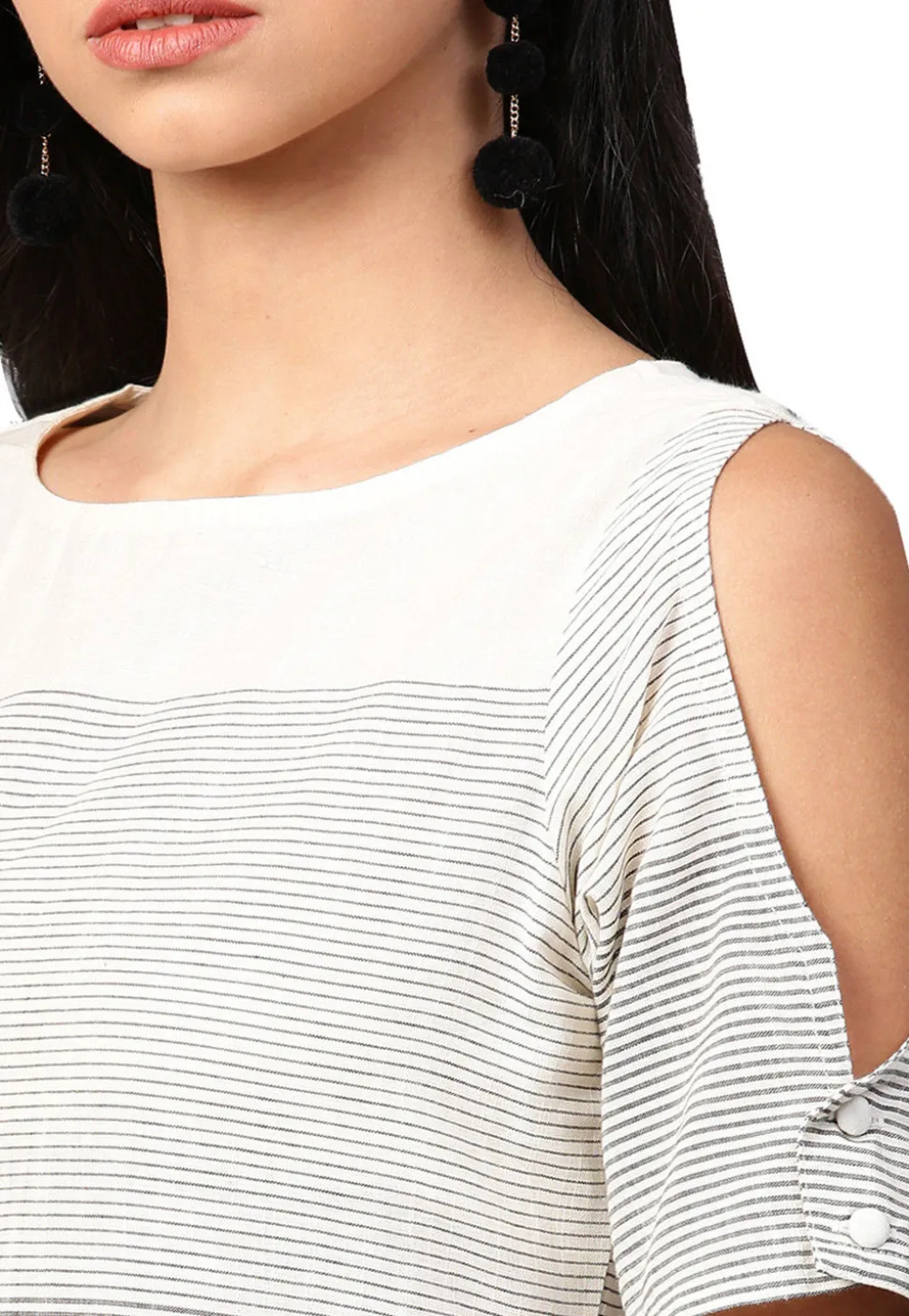 Printed Cotton Tunic in Grey and Off White