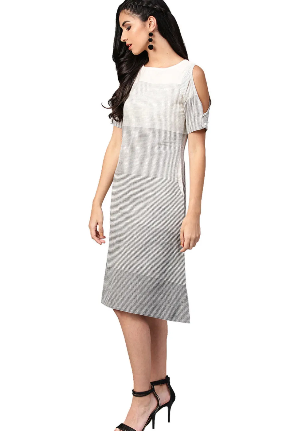 Printed Cotton Tunic in Grey and Off White