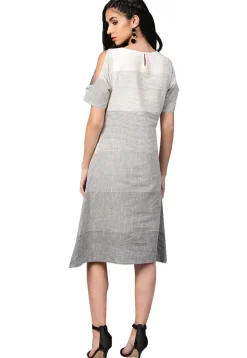 Printed Cotton Tunic in Grey and Off White