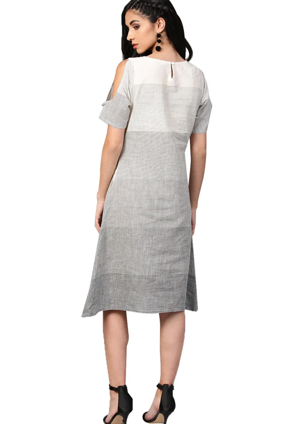 Printed Cotton Tunic in Grey and Off White